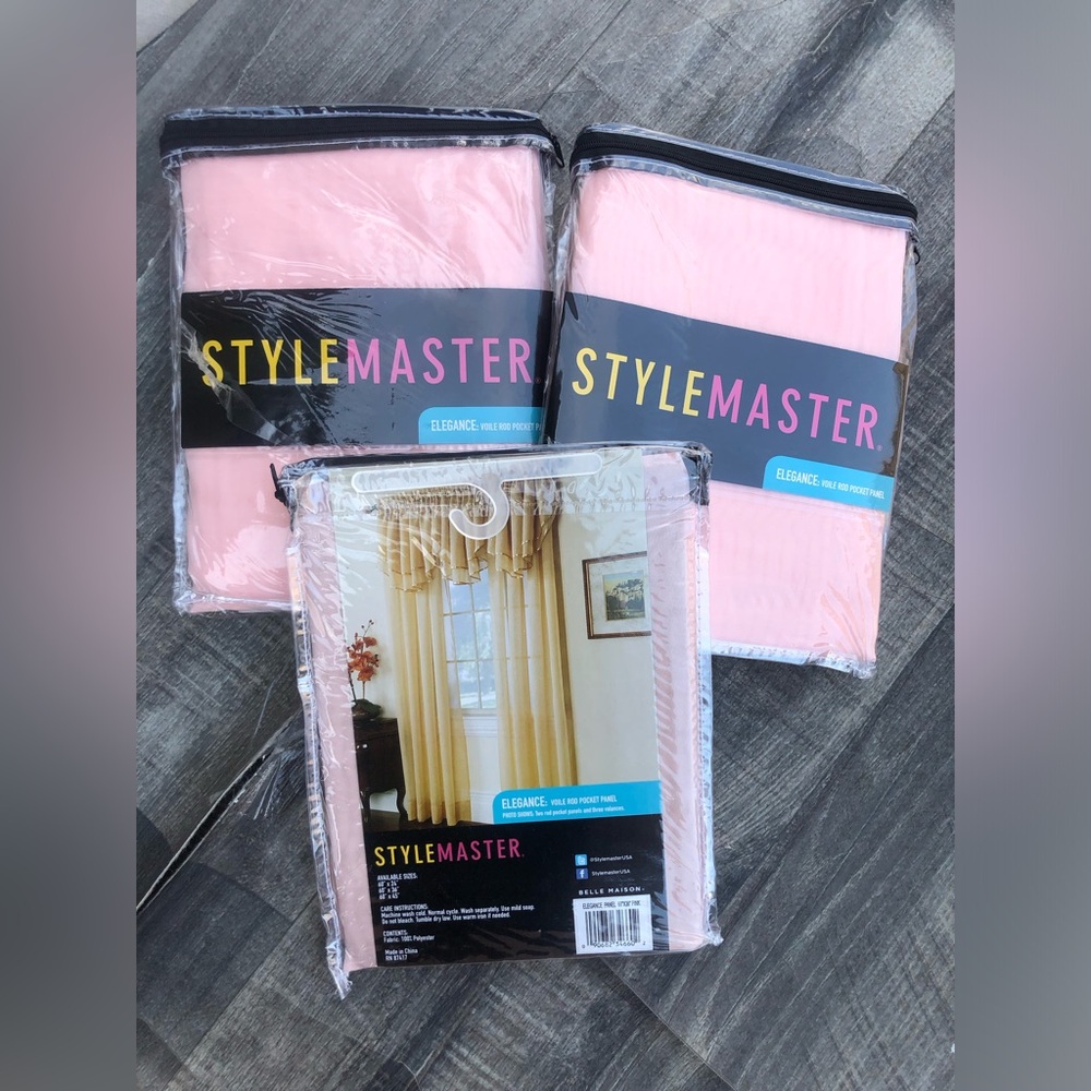 New Stylemaster Elegance Sheer Voile Panel, 60" x 36", Pink price is each have 3
